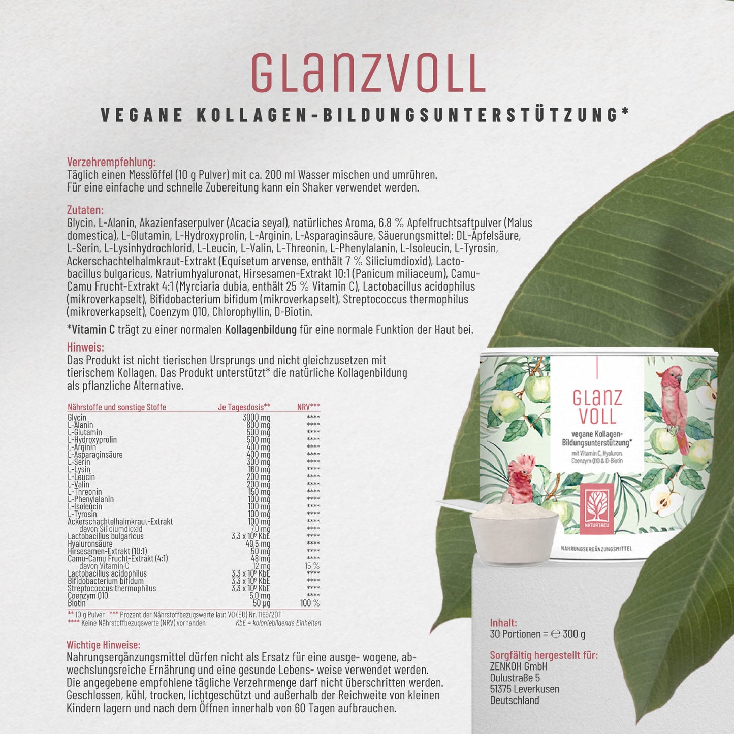 Glanzvoll Vegane Kollagen-Bildungsunterstuetzung Etikett 01