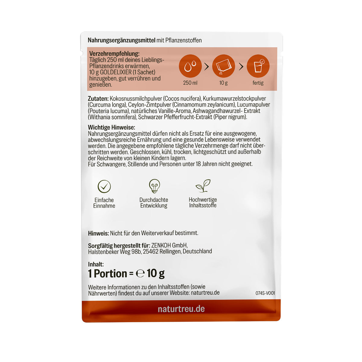 Goldelixier Goldene-Milch Sachet Etikett