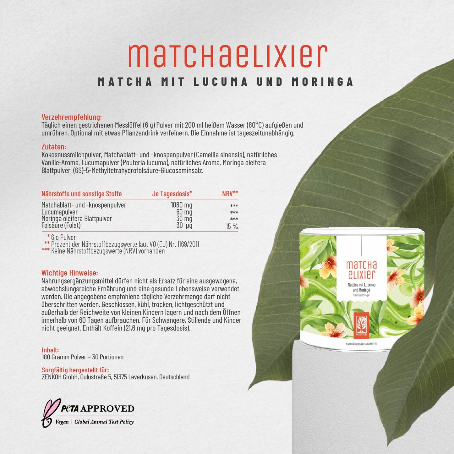 Matchaelixier Matcha Lucuma Morninga Etikett 01