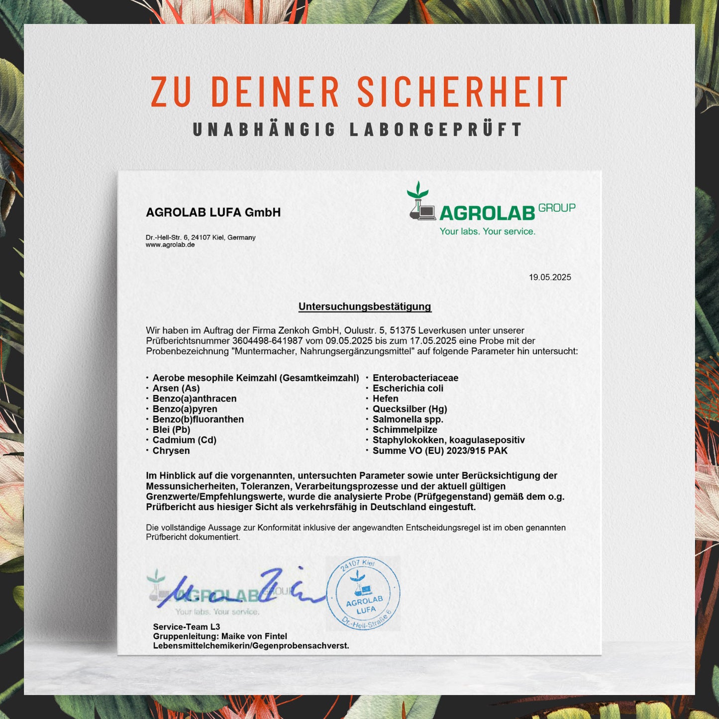 Muntermacher Koffein-Komplex Laborzertifikat