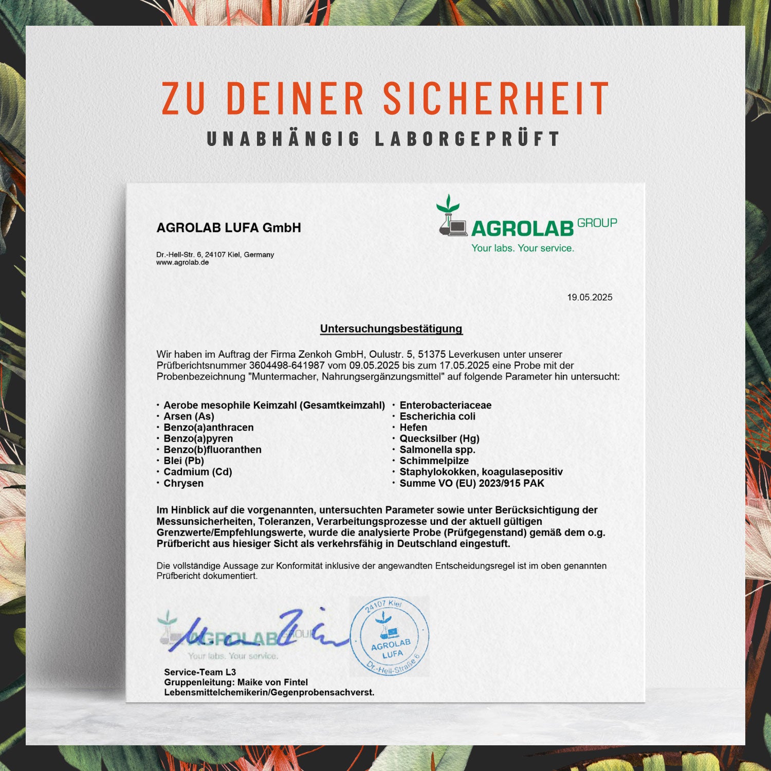 Muntermacher Koffein-Komplex Laborzertifikat