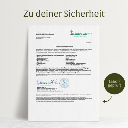 Laborzertifikat für NATURTREU Kraftreserve – Qualitätsprüfung und Reinheit bestätigt  