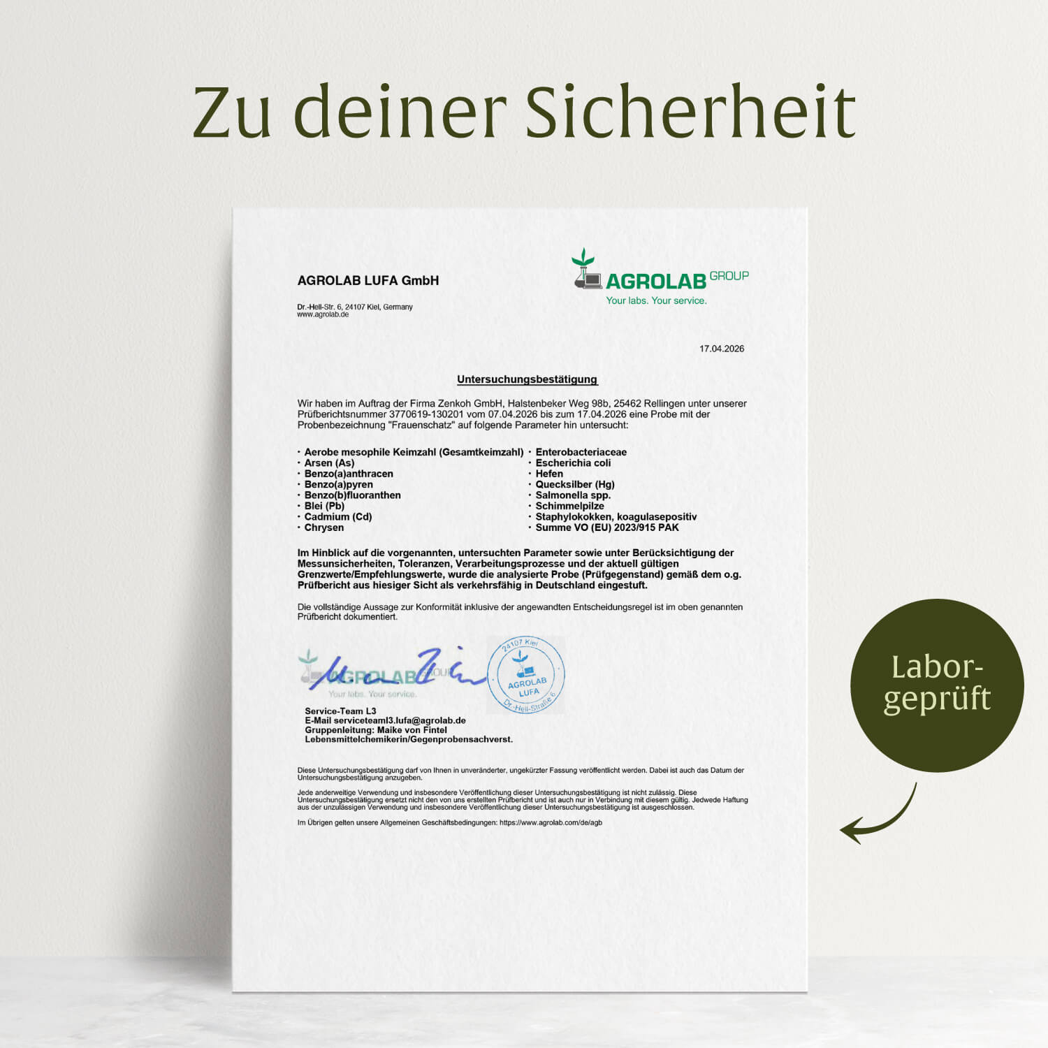 Frauenschatz Creatives DE Laborzertifikat