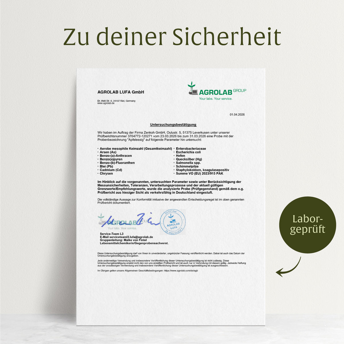 Apfelessig Creatives DE Onlineshop Laborzertifikat