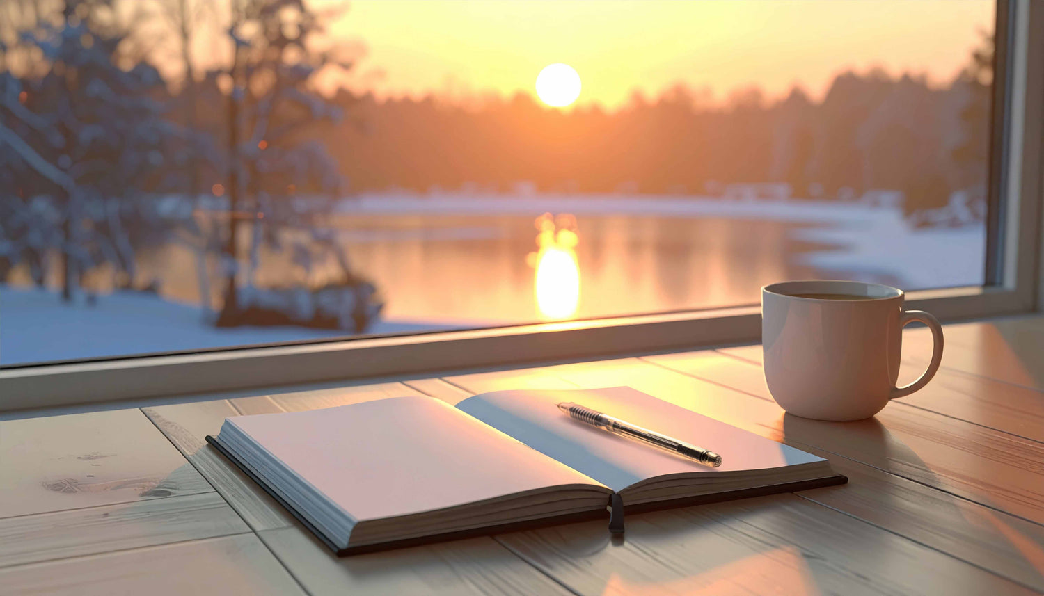 Man sieht einen Planner bei Sonnenaufgang 