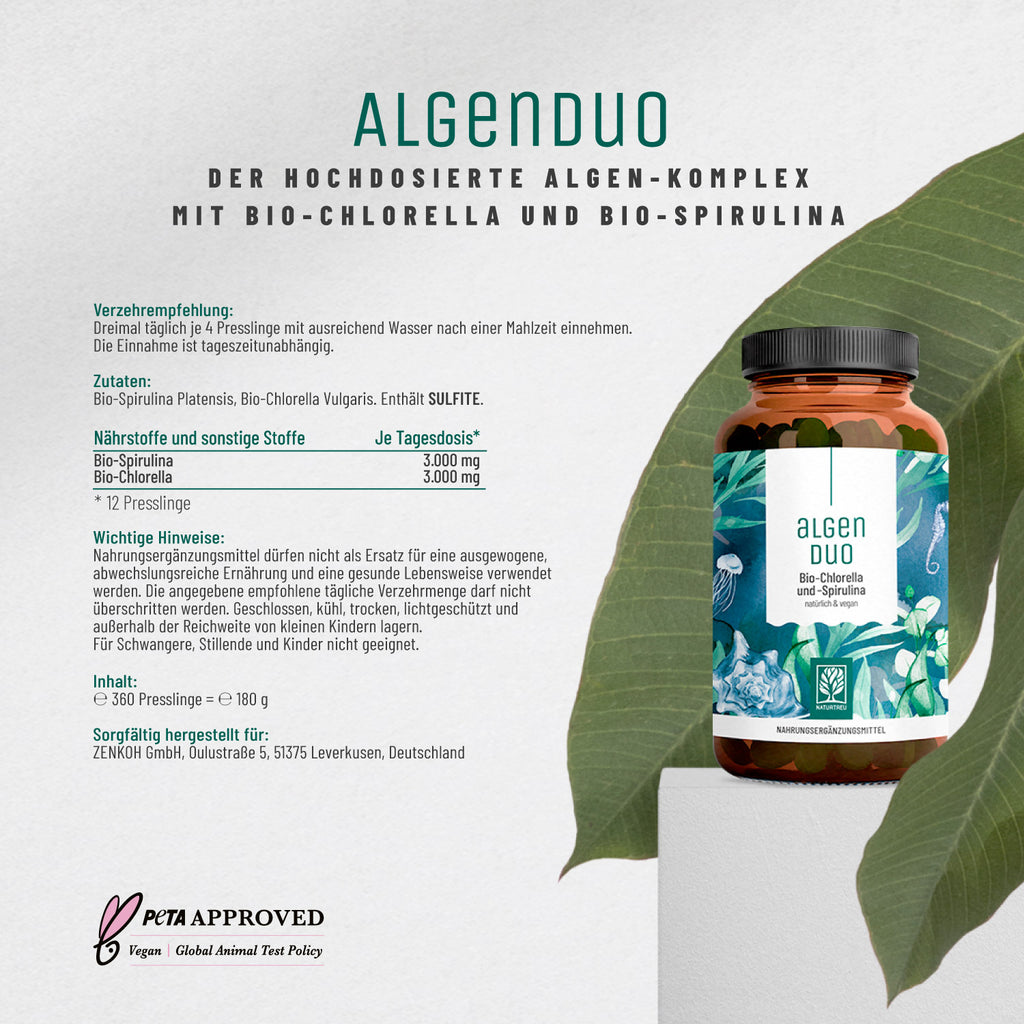 Algenduo Bio-Chlorella-und-Spirulina Etikett 