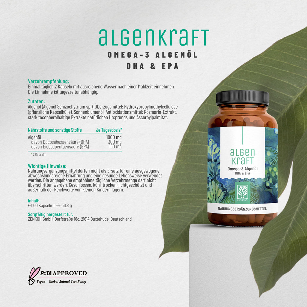 Algenkraft Omega-3 Algenoel Etikett