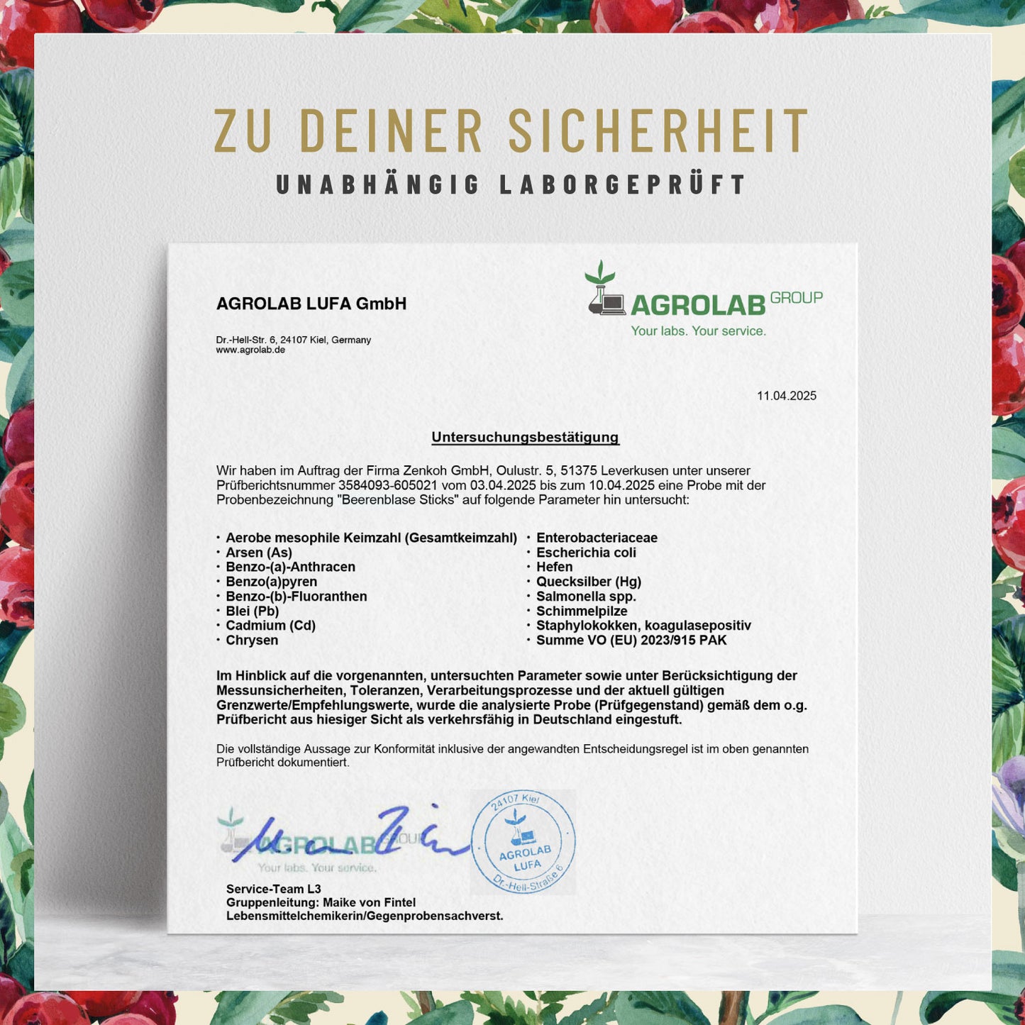 Beerenblase-Sticks D-Mannose Laborzertifikat