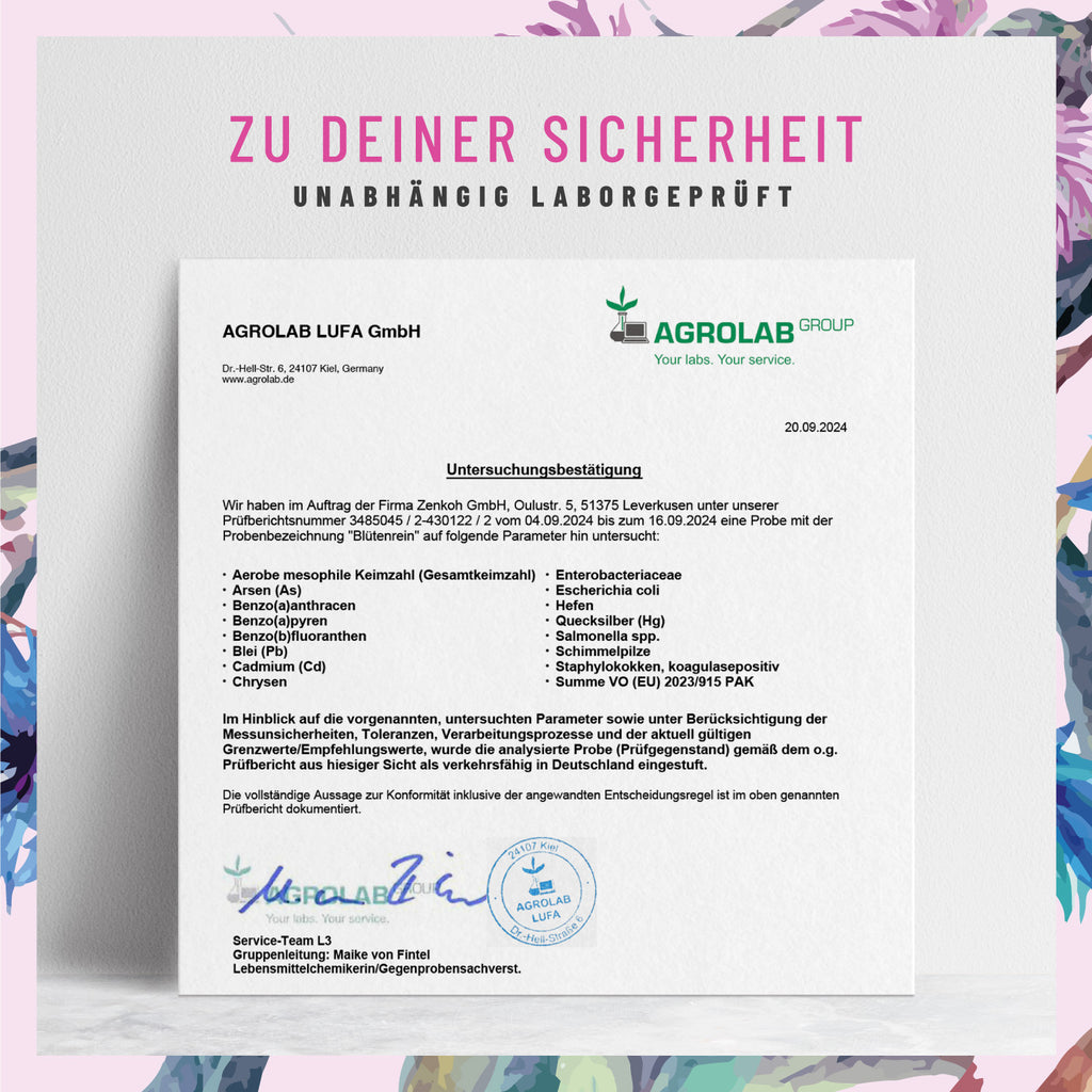 Bluetenrein Leber-Komplex Laborzertifikat