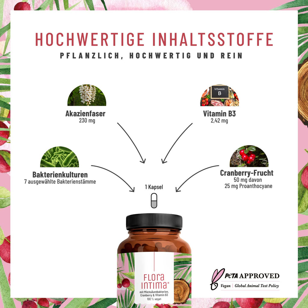 Floraintima Milchsaeurebakterien Cranberry Vitamin B3 Hochertige Inhaltsstoffe