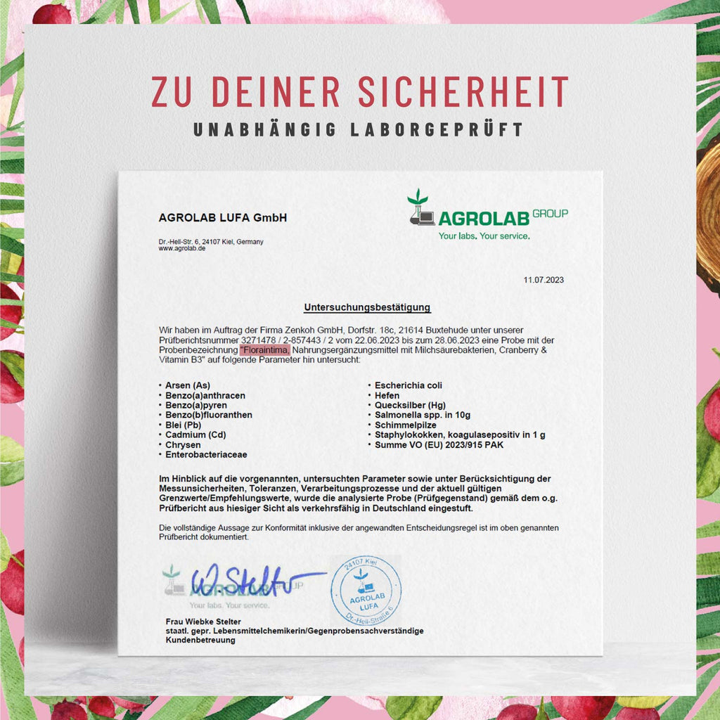 Floraintima mit Milchsäurebakterien Laborzertifikat