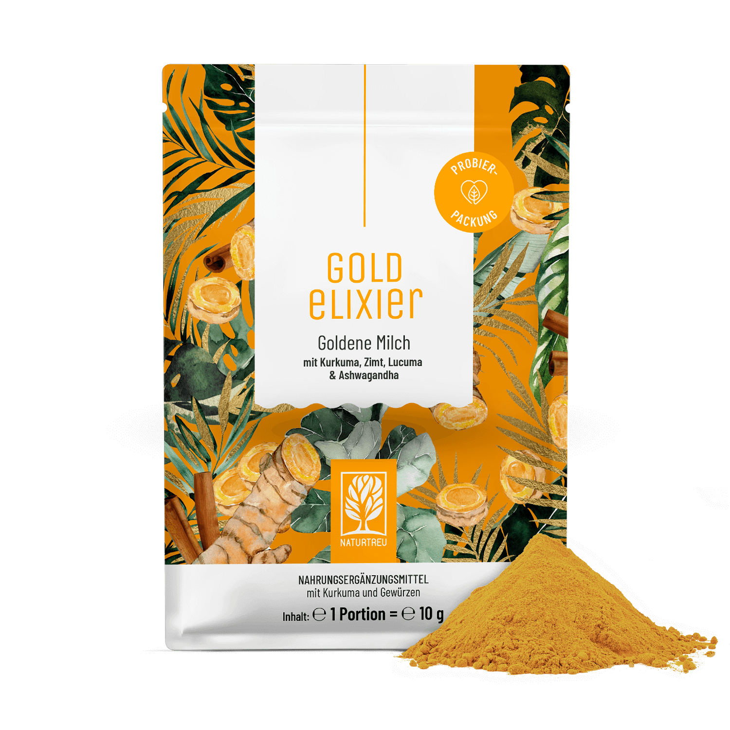Goldelixier Goldene-Milch Sachet Titelbild Pulver