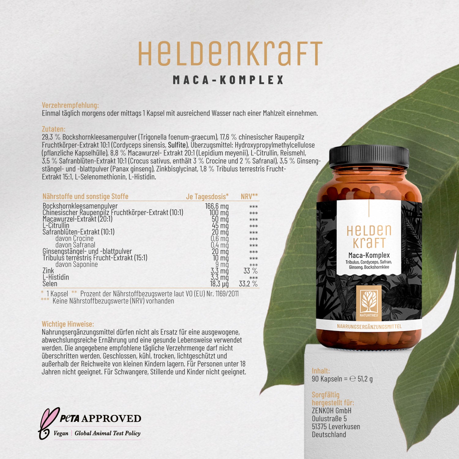 Heldenkraft Maca-Komplex Etikett 
