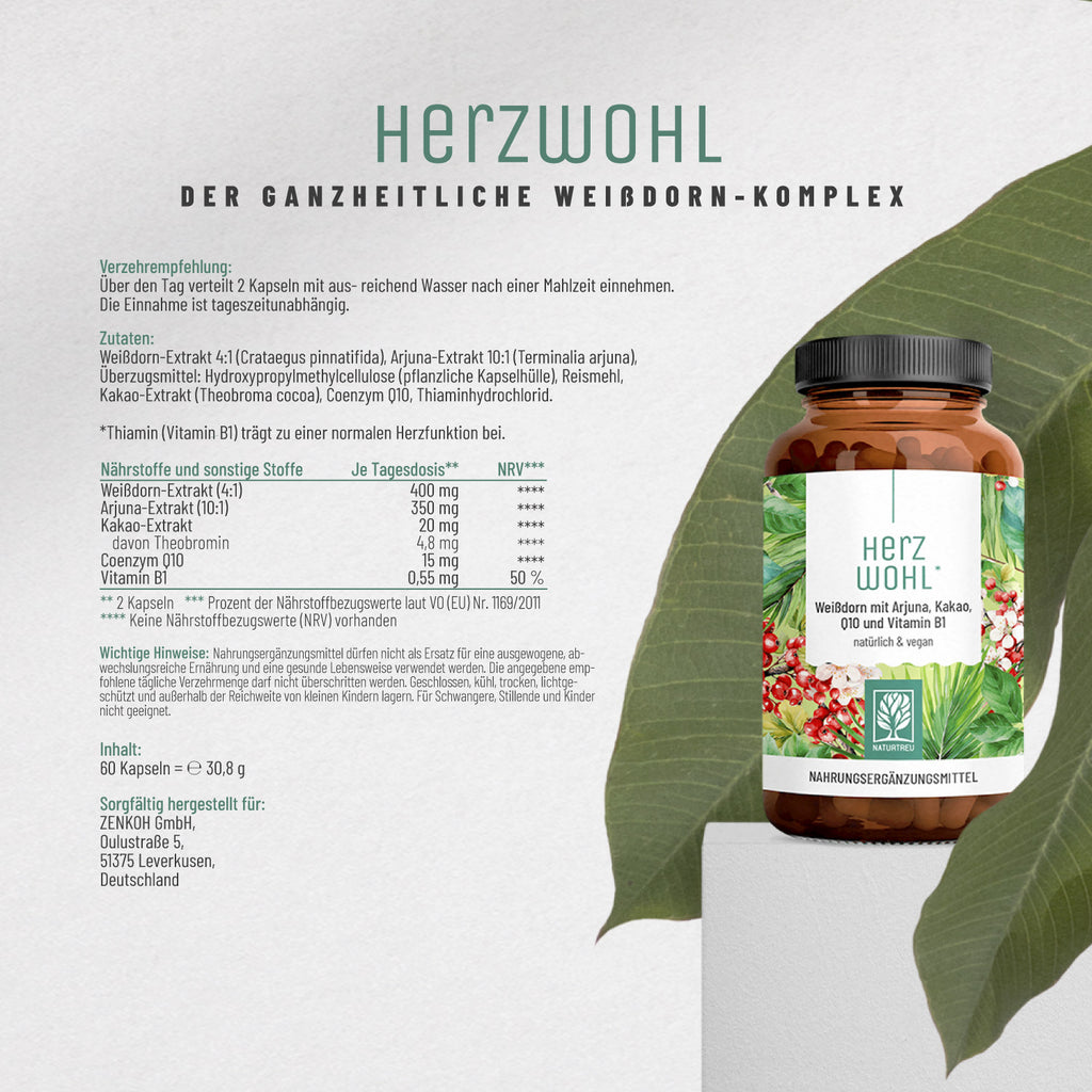 Herzwohl Weissdorn Arjuna Kakao Q10 Vitaminb1 Etikett