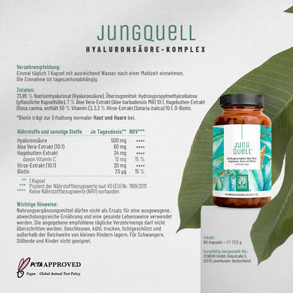 Jungquell mit Hyaluronsaeure Aloe-Vera Hagebutte Hirse Biotin Etikett 01