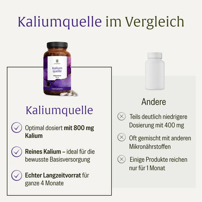 Kaliumquelle: Kaliumkapseln mit 800 mg elementarem Kalium aus reinem Kaliumcitrat