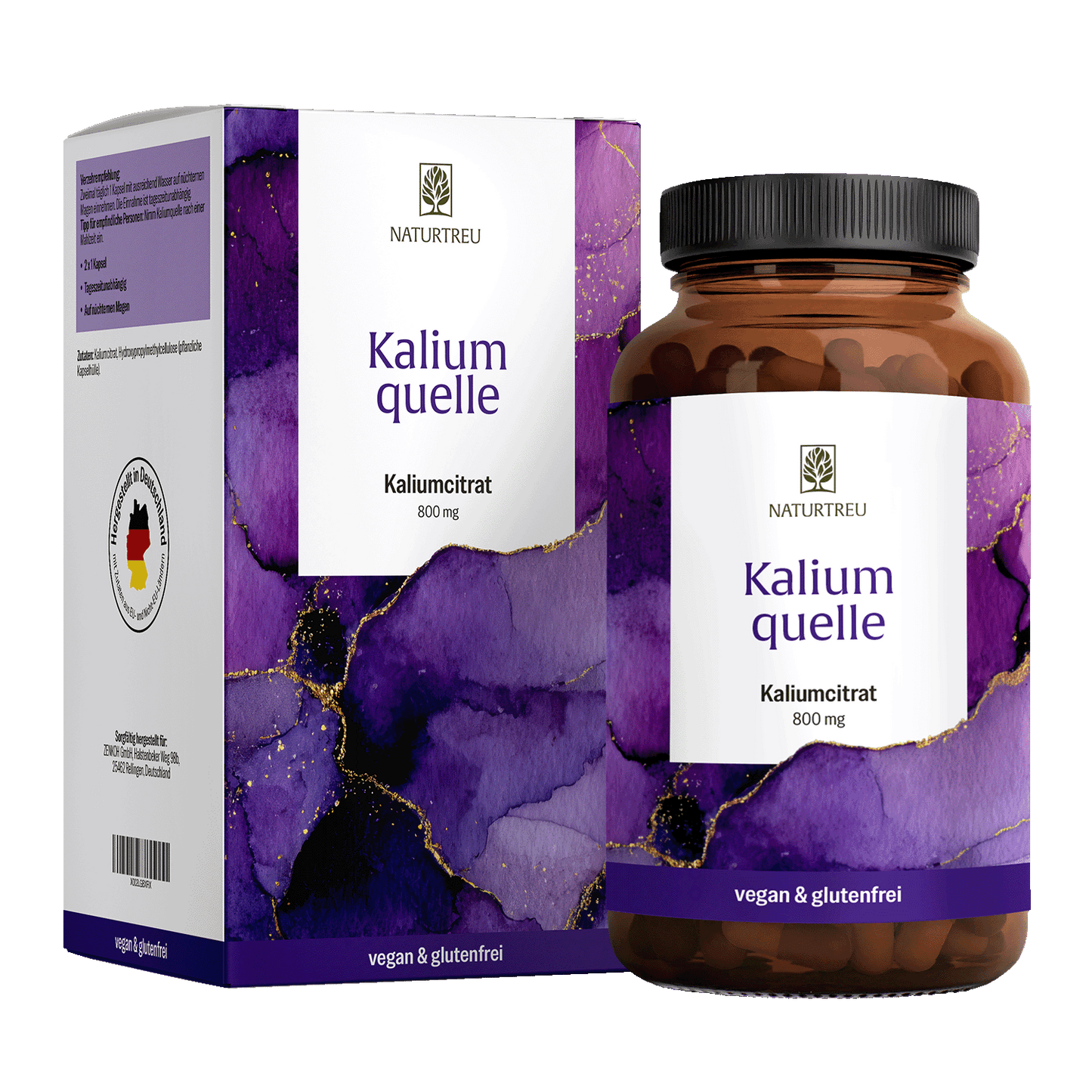 Kaliumquelle: Kaliumkapseln mit 800 mg elementarem Kalium aus reinem Kaliumcitrat