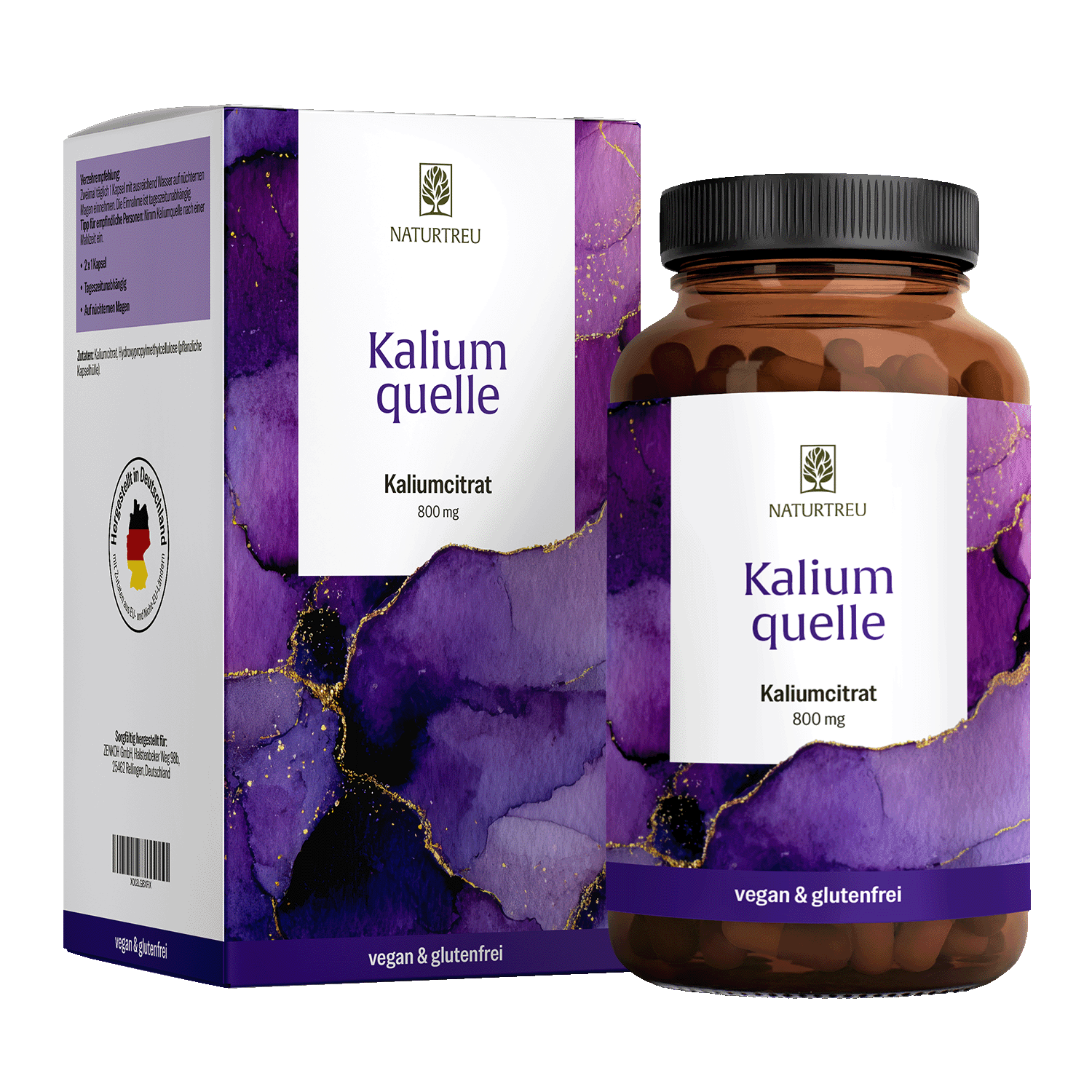 Kaliumquelle: Kaliumkapseln mit 800 mg elementarem Kalium aus reinem Kaliumcitrat