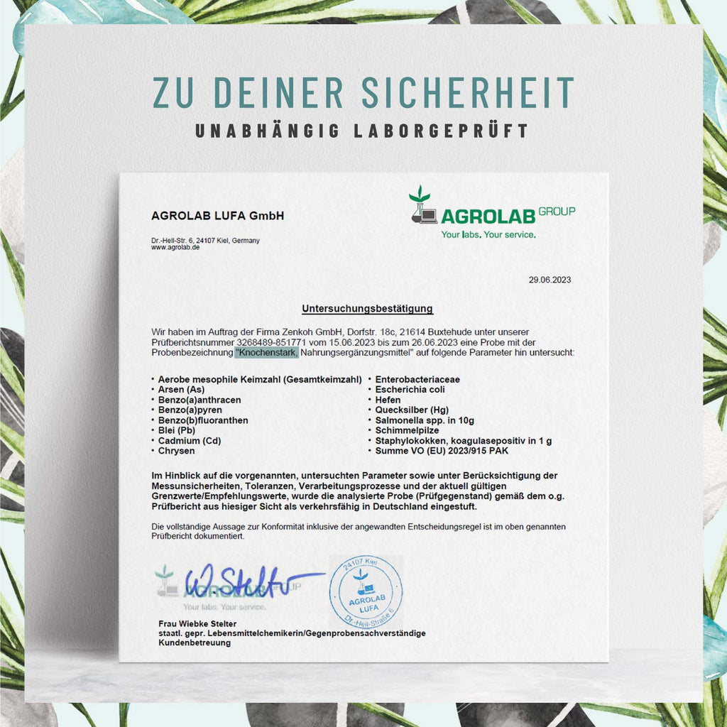 Knochenstark Calcium-Komplex Laborzertifikat