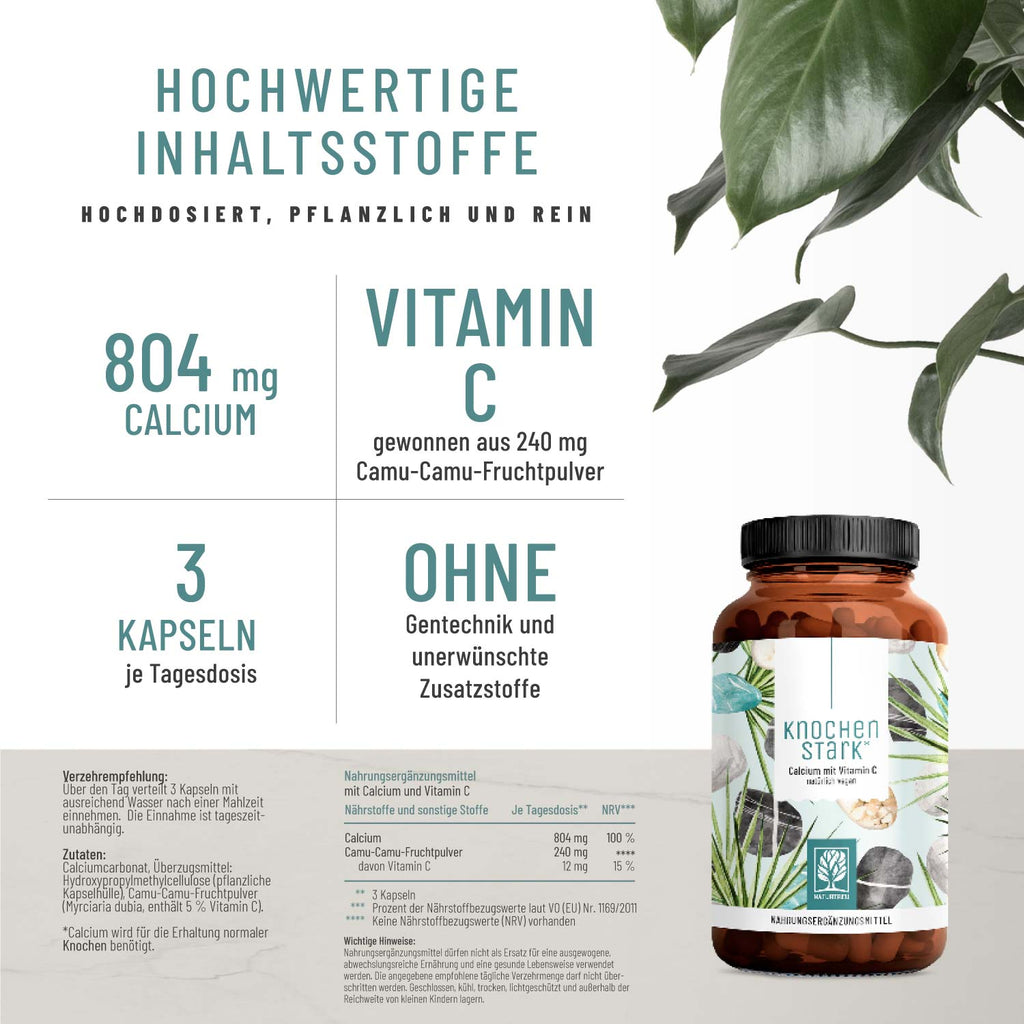 Knochenstark Calcium-Kapseln mit Vitamin C Inhaltsstoffe