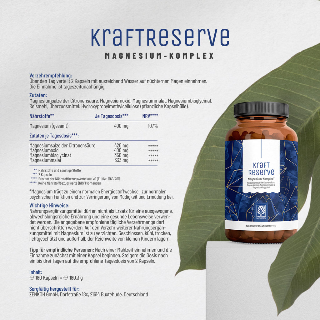 Kraftreserve Magnesium Komplex Etikett