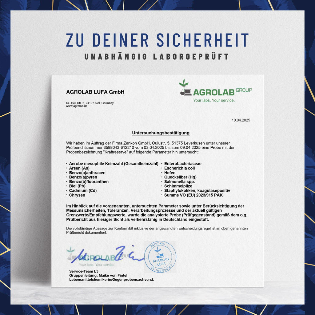 Kraftreserve Magnesium-Komplex Laborzertifikat