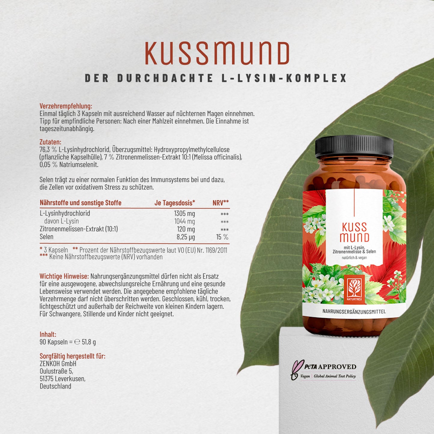 Kussmund L-Lysin Zitronenmelisse Selen Etikett