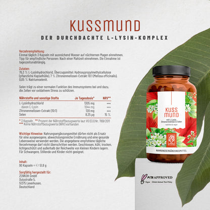 Kussmund L-Lysin Zitronenmelisse Selen Etikett