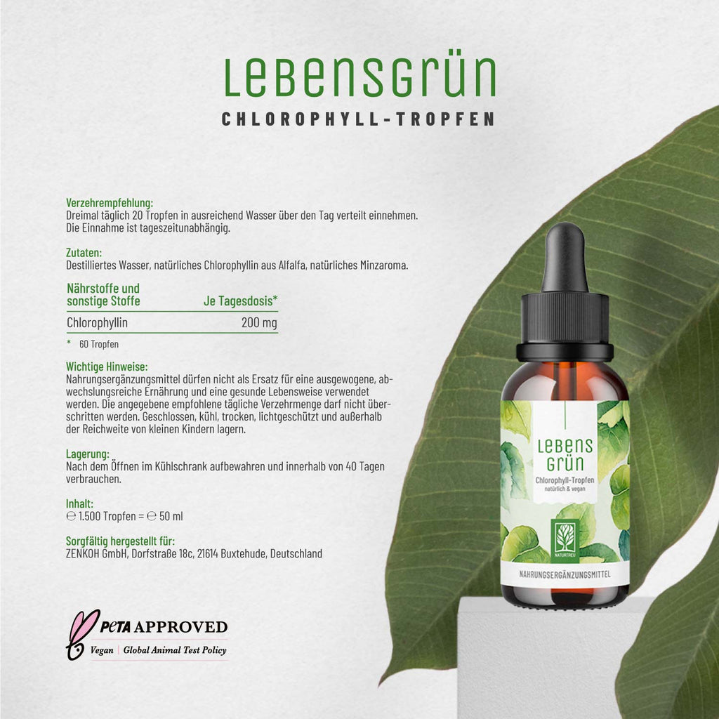 Lebensgrün Chlorophyll-Tropfen Etikett