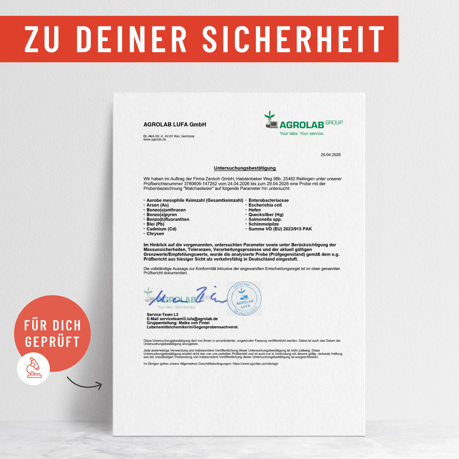 Matchaelixier Creative DE Onlineshop Laborzertifikat