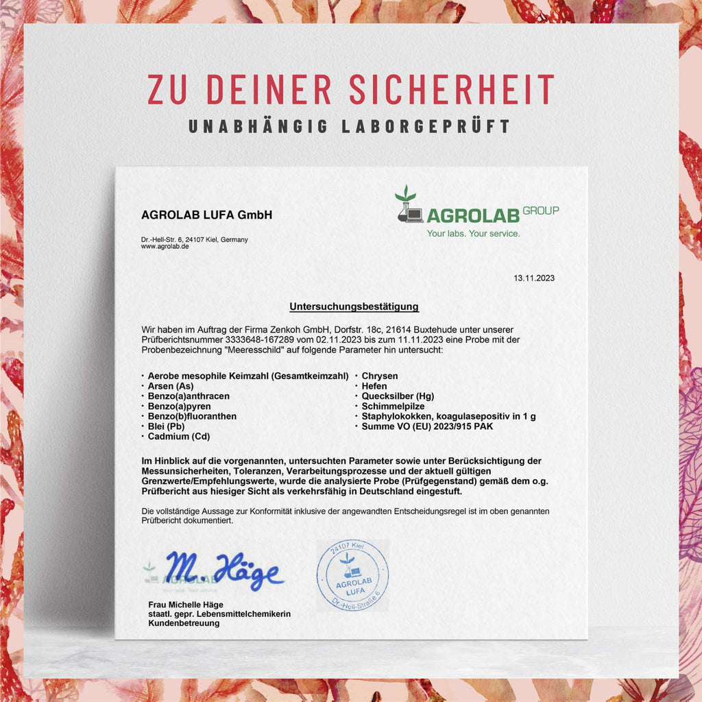Meeresschild Astaxanthin-Tropfen Laborzertifikat