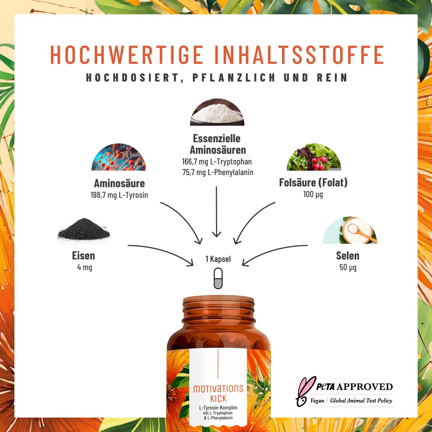 Motivationskick L-Tyrosin-Komplex CH Hochwertige Inhaltsstoffe