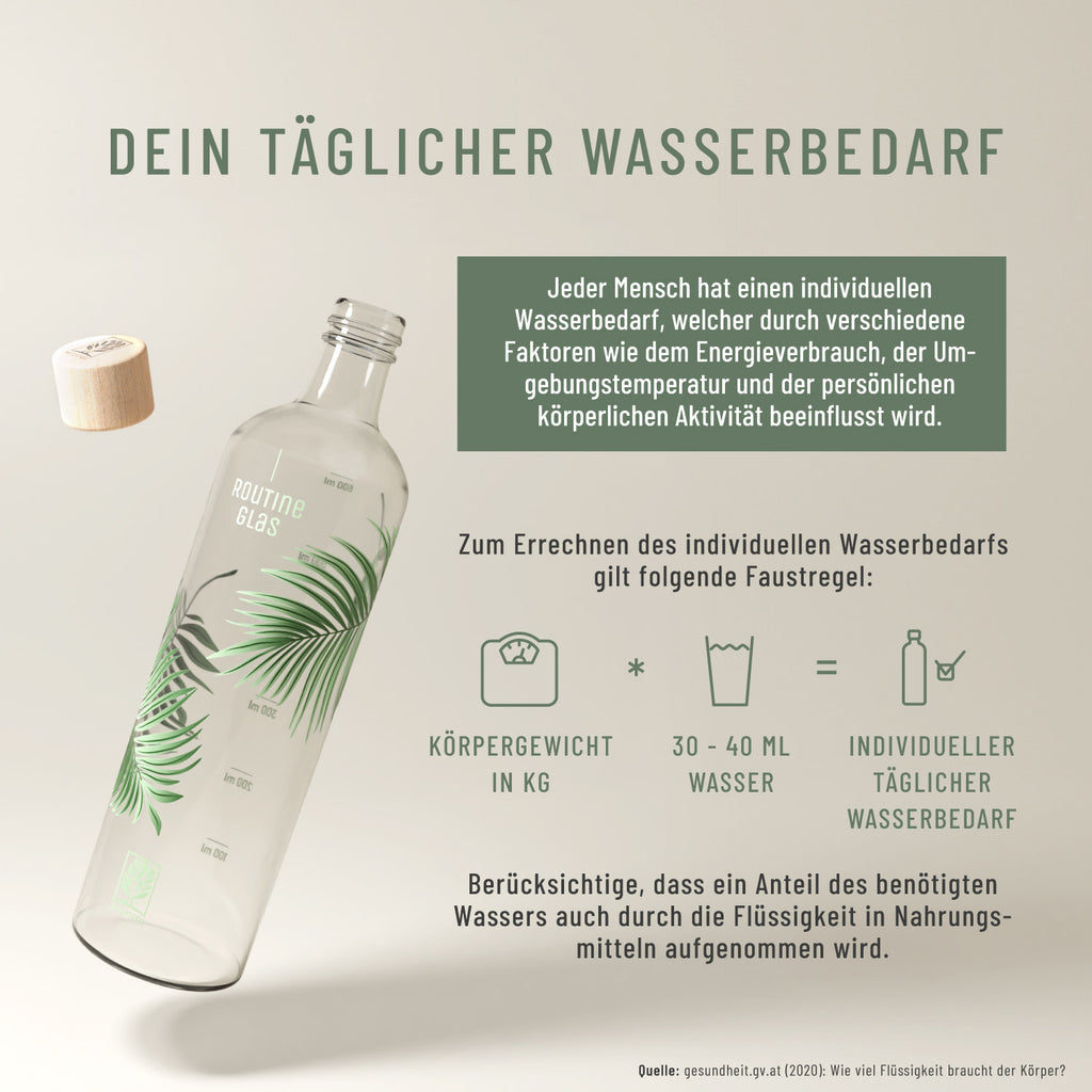 Routineglas Trinkflasche Moodbild Wasserbedarf