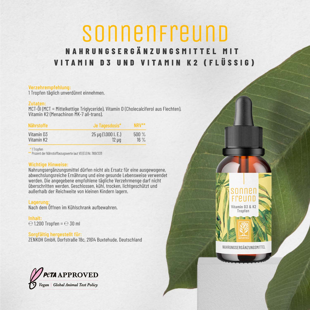 Sonnenfreund Vitamin D3 K2 Tropfen Etikett