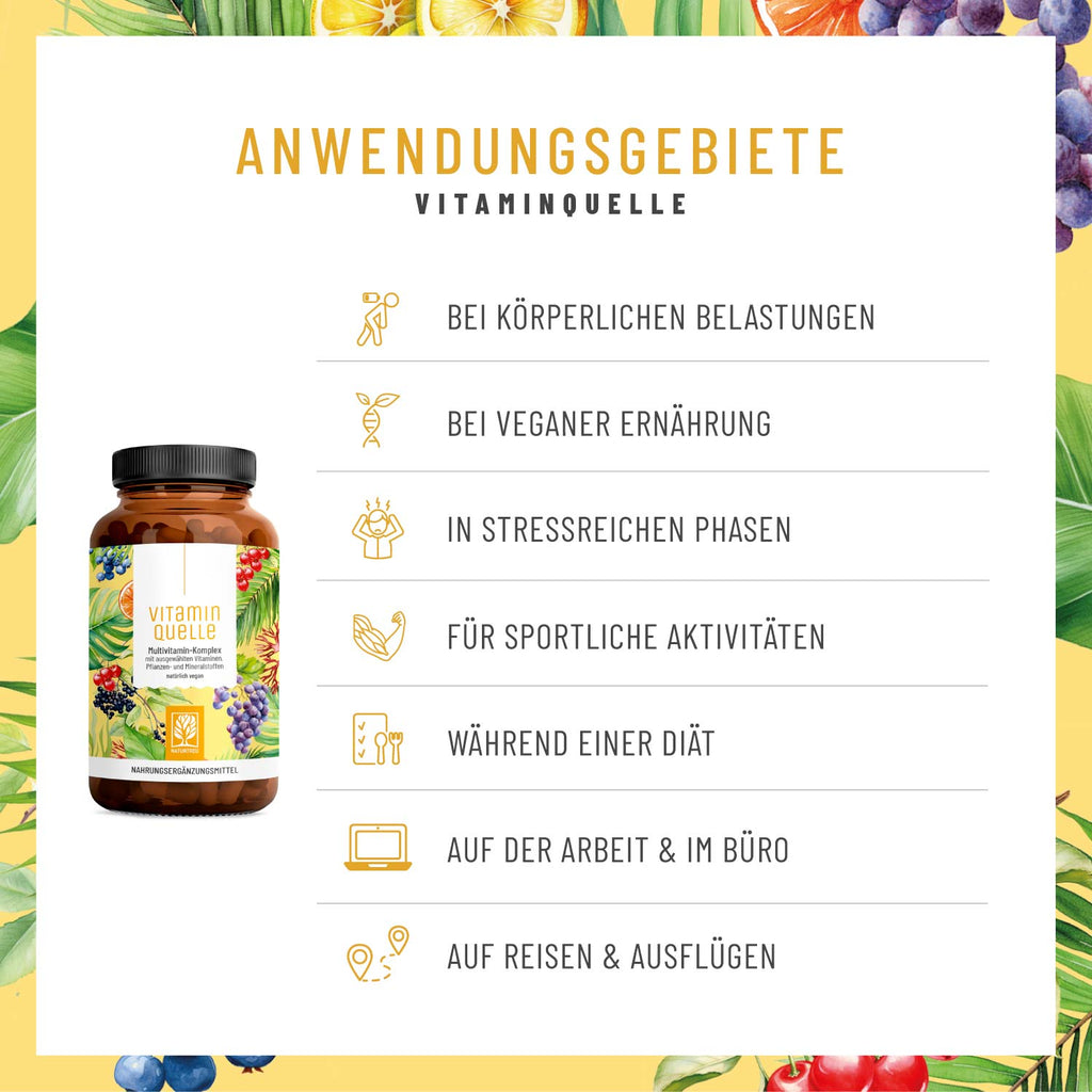 Vitaminquelle Multivitamin-Komplex Anwendungsbereiche