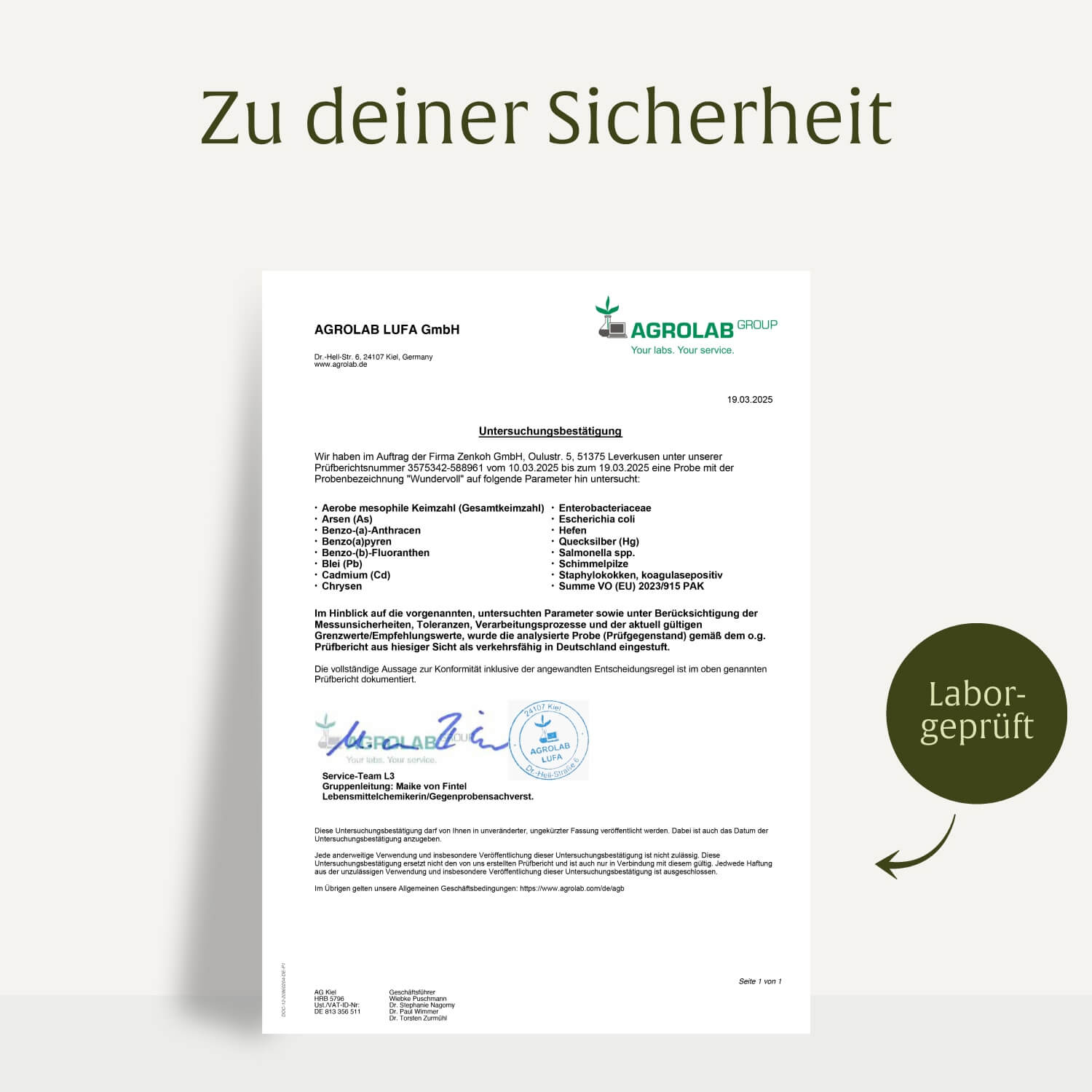 Wundervoll Zink-Komplex Laborzertifikat
