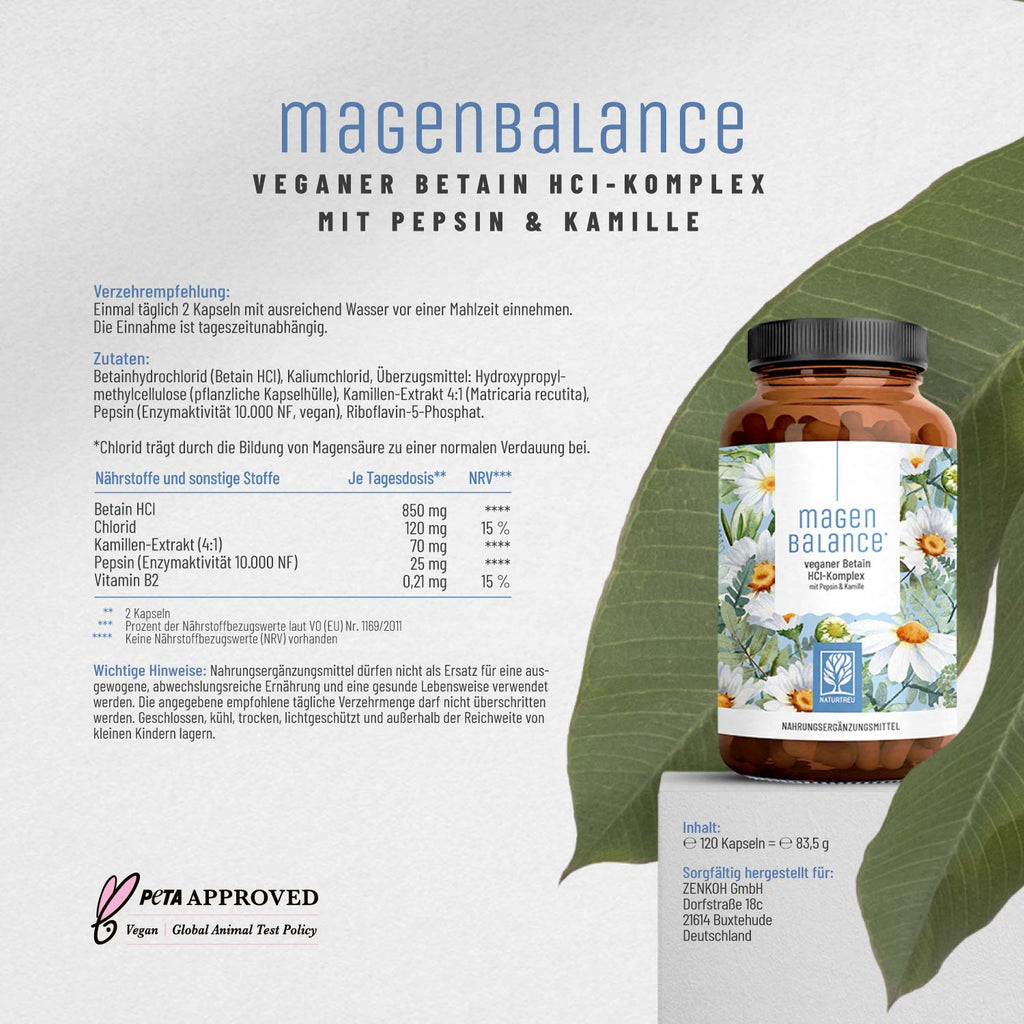 Magenbalance Veganer-Betain-HCI-Komplex Etikett