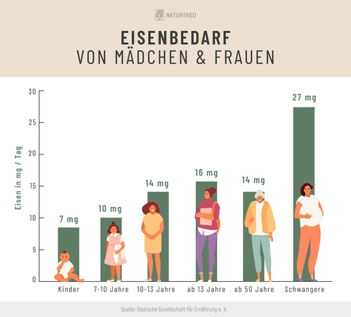 Täglicher Eisenbedarf von Mädchen und Frauen in verschiedenen Lebensphasen Täglicher Eisenbedarf von Mädchen und Frauen